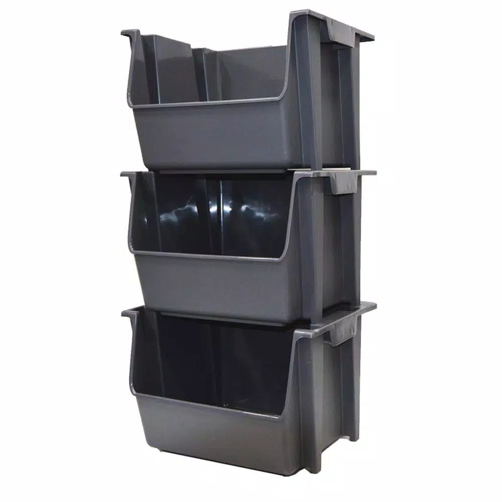 United Solutions 5 Gal. Gray Large Nesting and Stacking Plastic Bin, Case of 6
