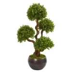 Nearly Natural 44 in. Four Ball Boxwood Artificial Topiary Tree in Gray Metal Planter thumbnail 1