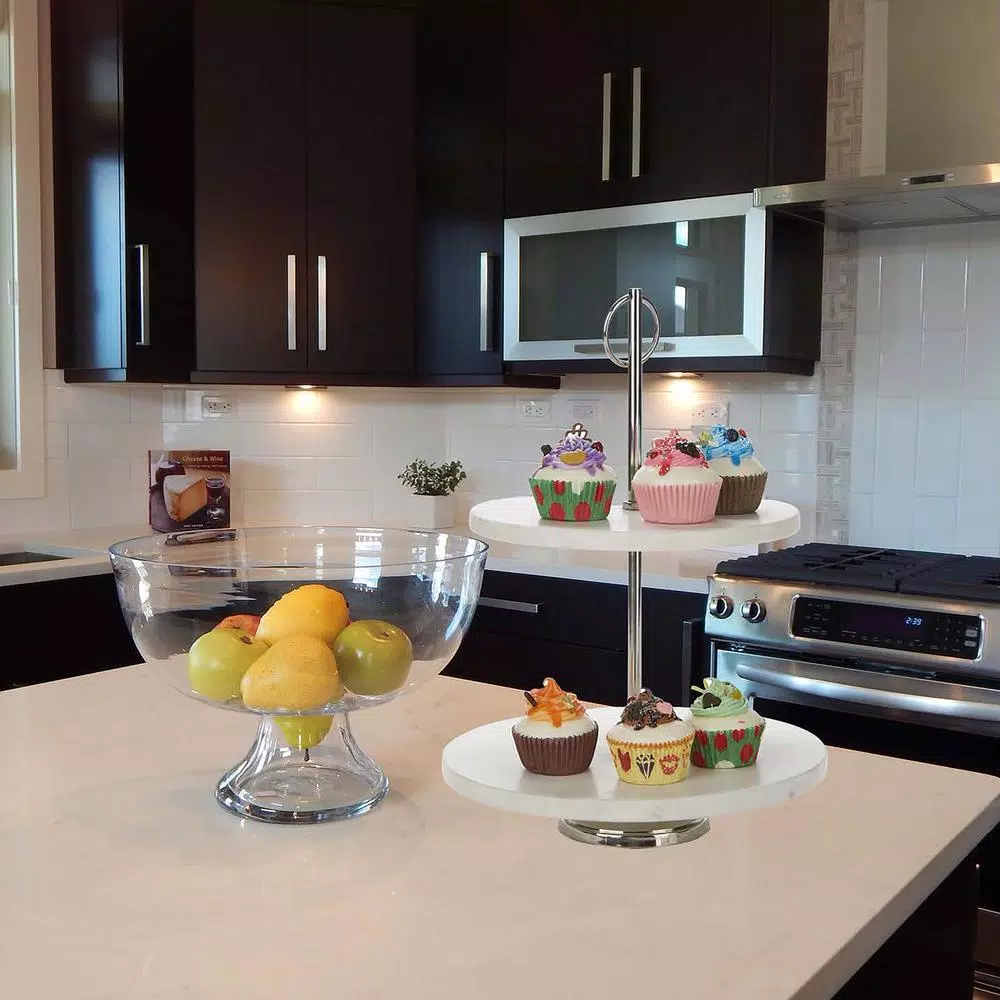 Mind Reader White 2-Tier Marble Pastry Stand, Elegant Cupcake Display Holder & Tiered Dessert Serving Tray