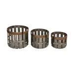 Glitzhome Farmhouse Slotted Galvanized Metal Storage Basket Set, Round with MDF Top (Set of 3) thumbnail 1