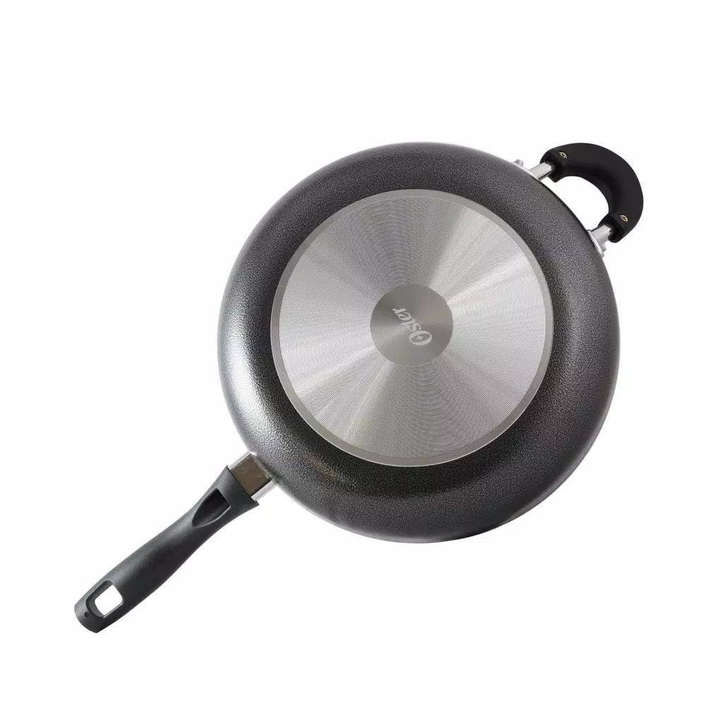 Oster Clairborne 5 qt. Aluminum Nonstick Saute Pan with Glass Lid, 12 in., Charcoal Grey