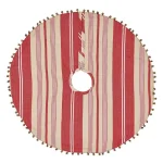 VHC Brands 21 in. Vintage Stripe Candy Apple Red Farmhouse Christmas Mini Tree Skirt with Jingle Bell Trim thumbnail 1