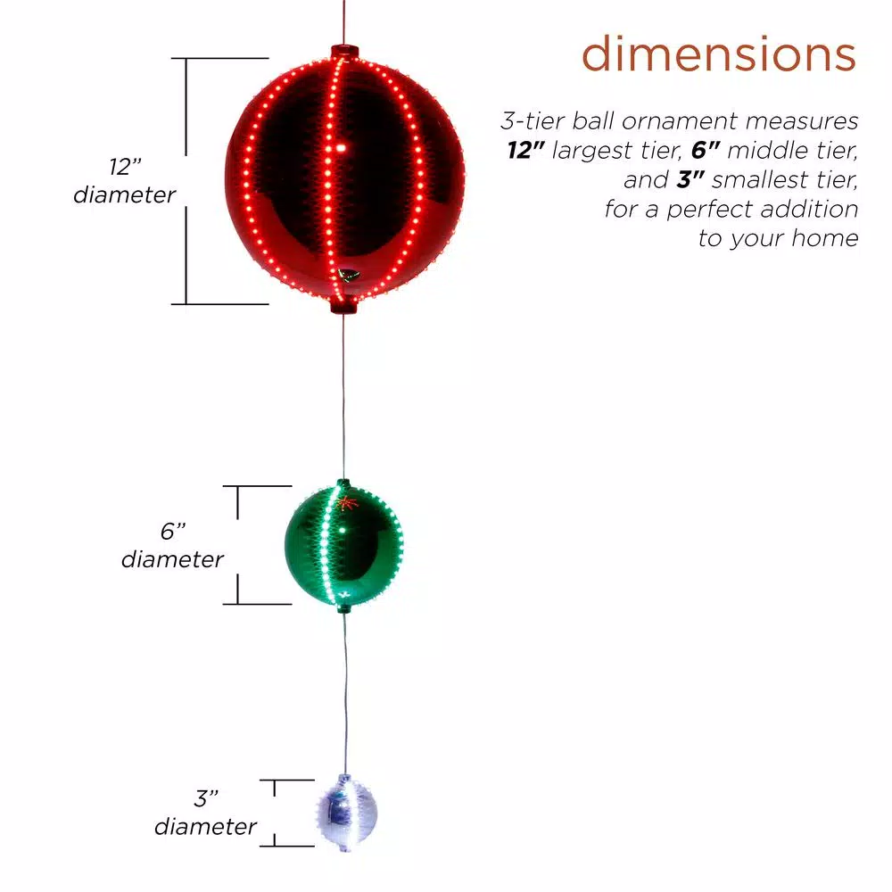 Alpine Corporation 3-Tier Hanging Christmas Ornaments with Chasing LED Lights, Indoor/Outdoor