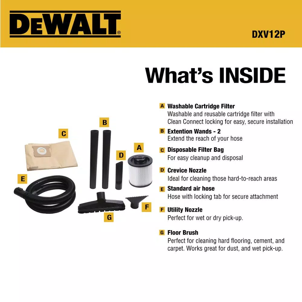 DEWALT 12 Gal. Poly Wet/Dry Vacuum, 5.5 Peak HP, 120 V
