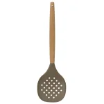Home Basics Karina Silicone Skimmer with Natural Beech Wood Handle, Heat Resistant & Non-Stick Safe, Grey thumbnail 1