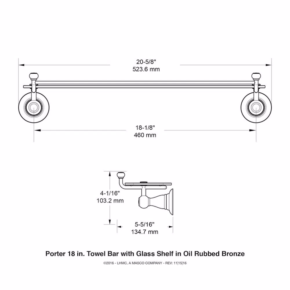 Delta Porter 18 in. Towel Bar with Glass Shelf, Oil Rubbed Bronze