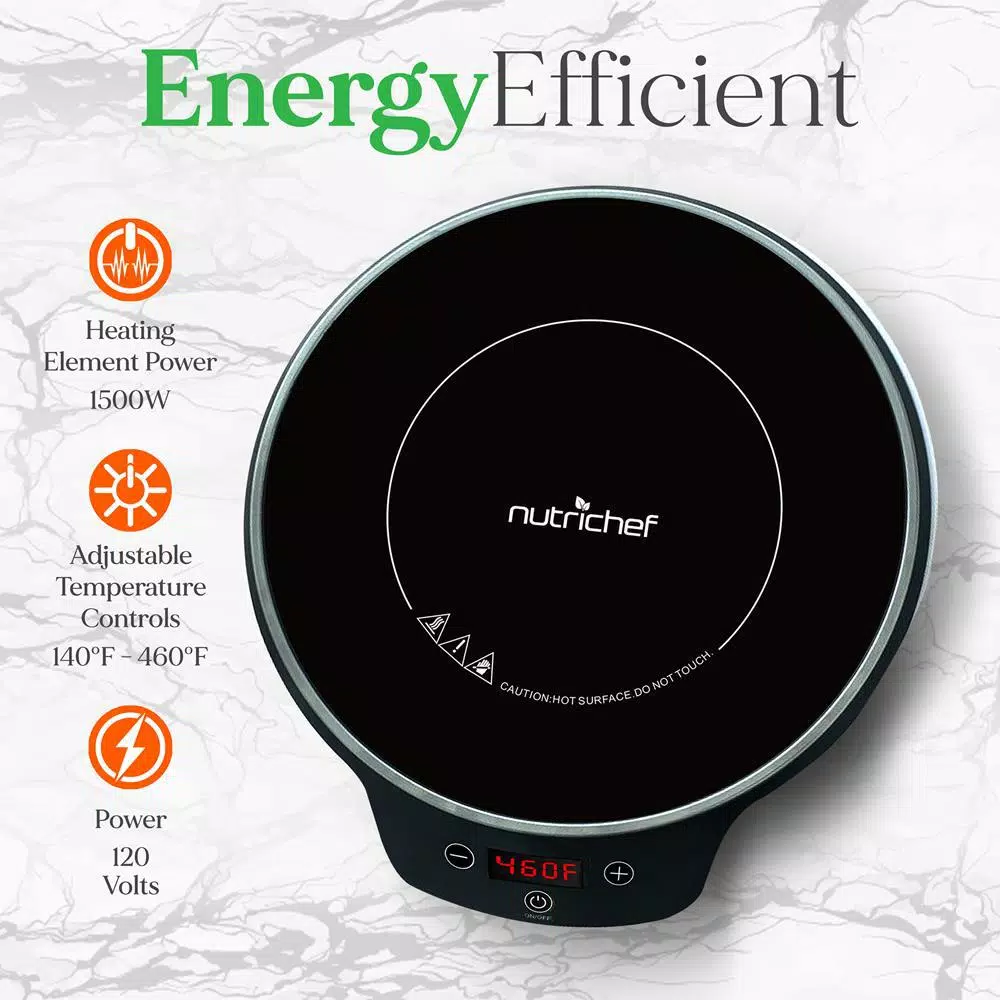 NutriChef 11.1 in. Single Burner Induction Cooktop, 1500W White Hot Plate with Digital Display
