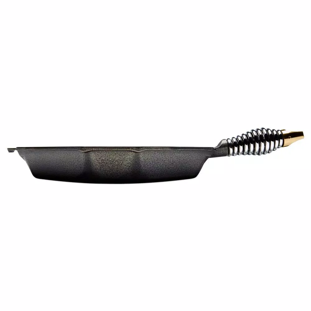 FINEX 11.6 in. Cast Iron Grill Pan with Stainless Steel Handle, Black