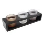 LUMABASE Trio Candle Tray with 3 Frosted Earth Tone Glass Votives - Black Wood thumbnail 1