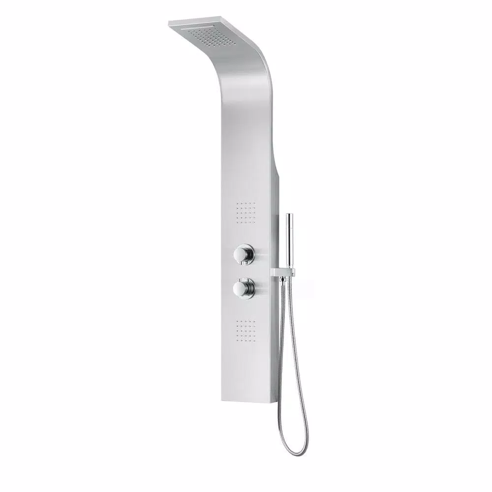 ANZZI Anchorage 60 in. 2-Jet Full Body Shower Panel System with Heavy Rain Head & Spray Wand, Brushed Steel