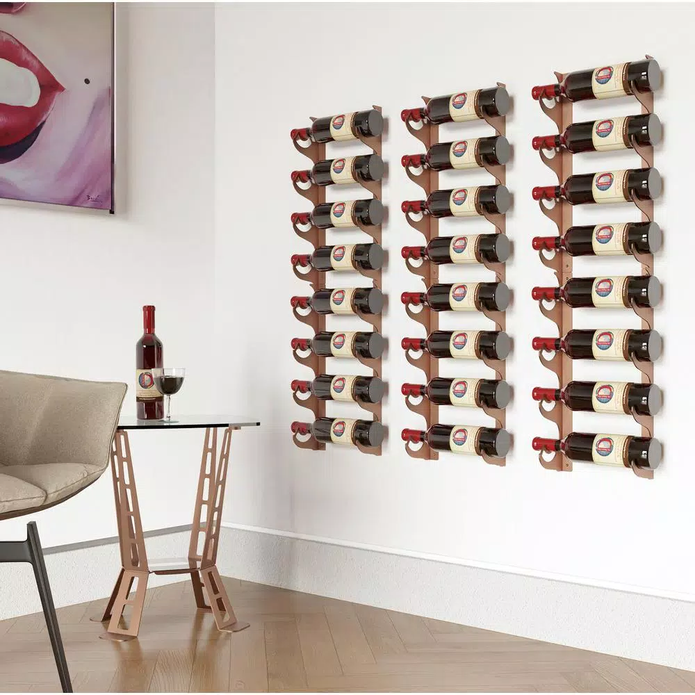 Di Prima USA 24-Bottle Multi-Section Wall Mounted Wine Rack, Chestnut Brown Steel