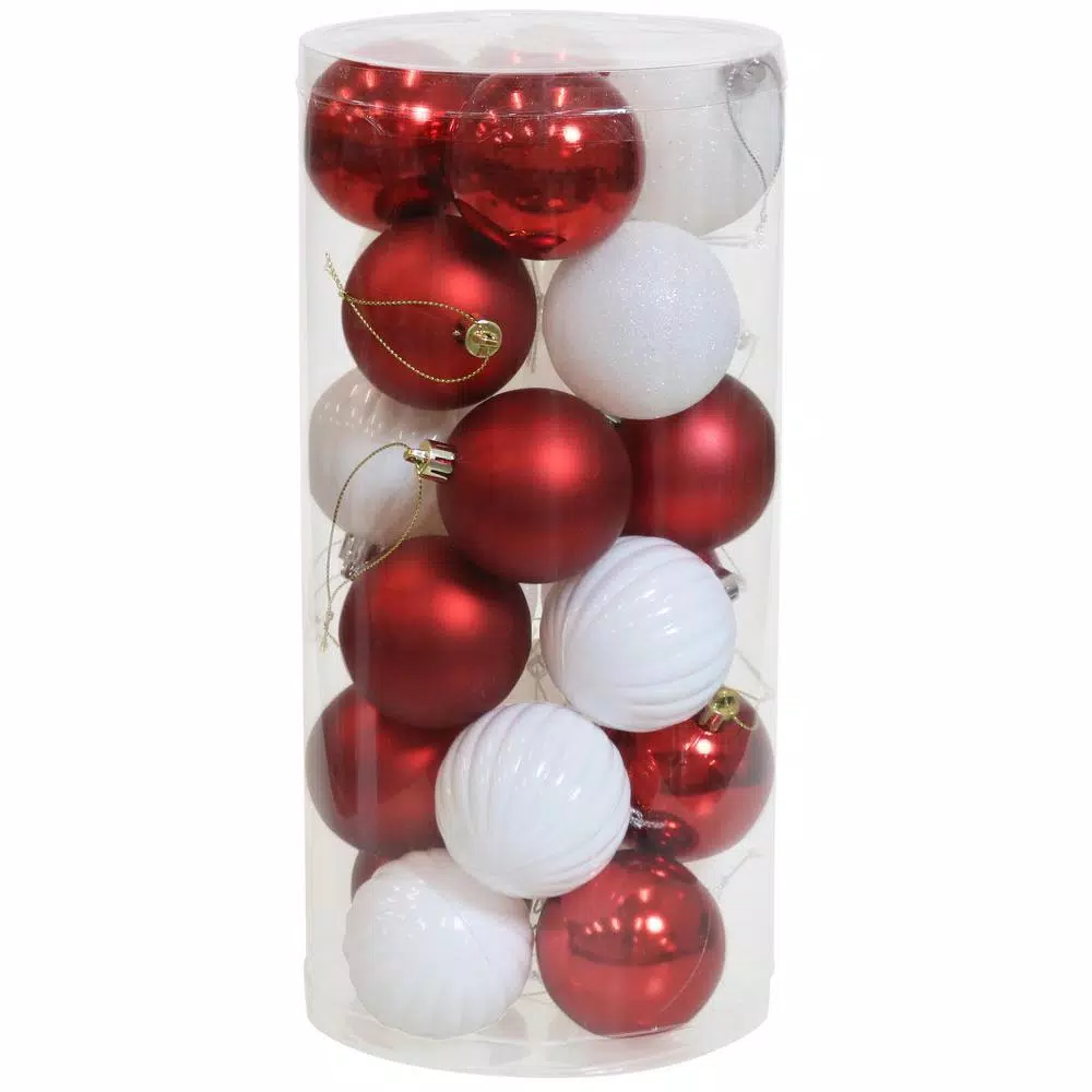 Sunnydaze Decor Red and White Merry Medley Shatterproof Plastic Christmas Ornament Set, 24-Piece