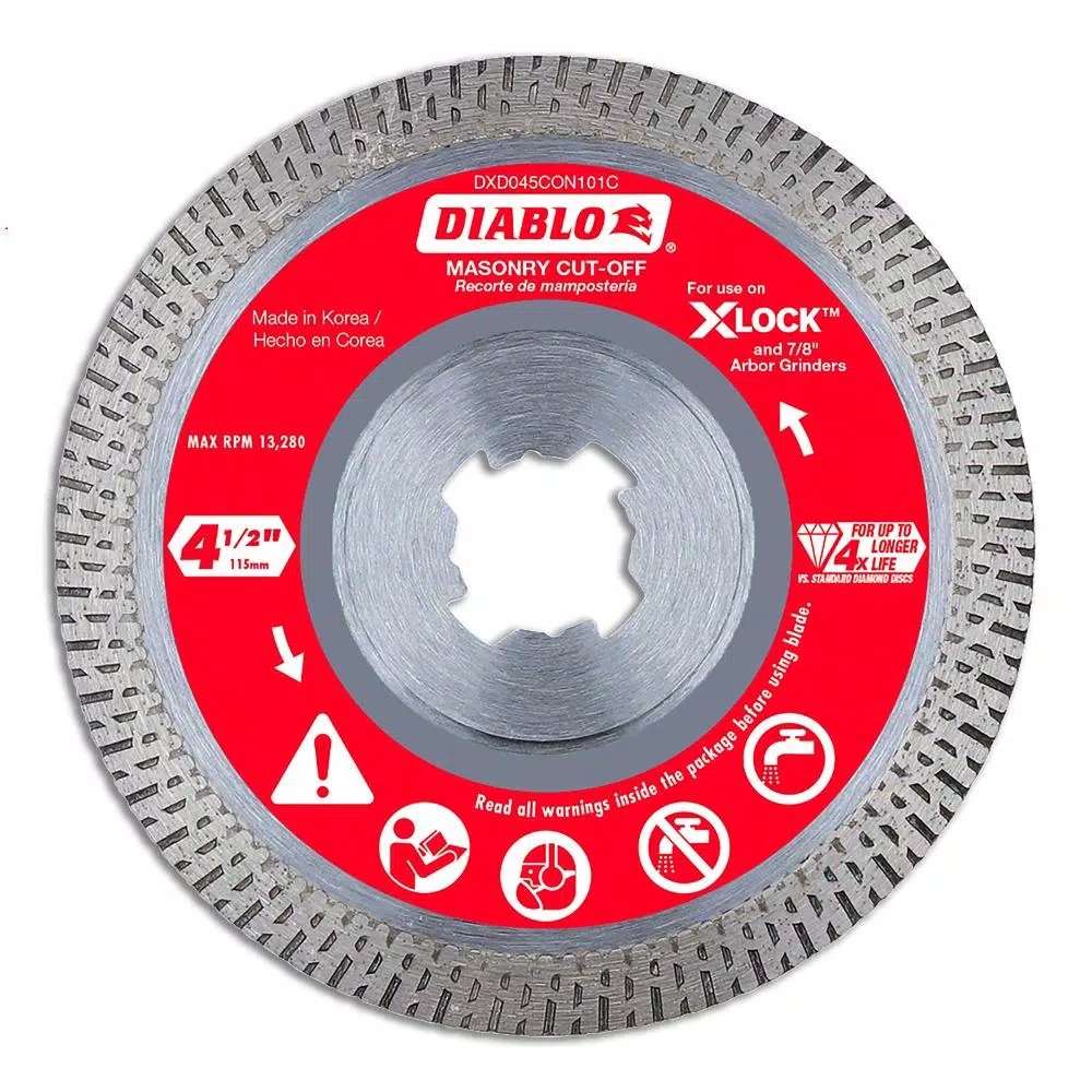 Diablo 4-1/2 in. Diamond Continuous Rim Masonry Cut-Off Wheel with X-Lock & 7/8 in. Arbor