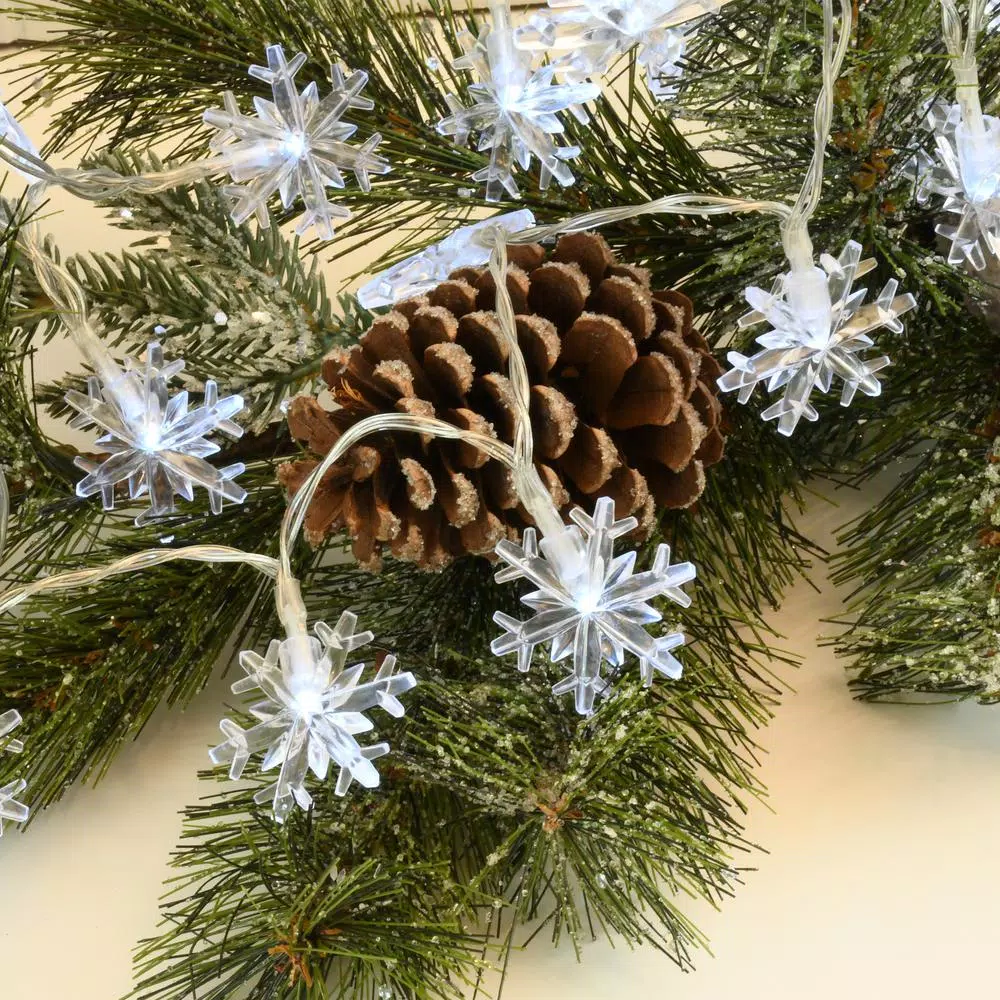 LUMABASE Battery Operated LED Snowflake String Lights, Cool White, Set of 2