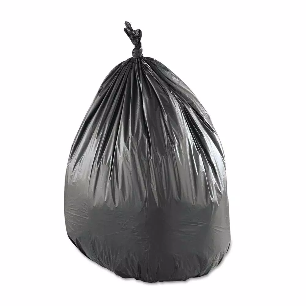 Inteplast Interleaved High-Density 60 Gallon Trash Can Liners, 38 x 60 in, Black, 150/Carton