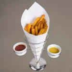 Creative Home Chrome Iron Wire French Fry Serving Set with Single Cone Holder and 2 Ceramic Ramekins thumbnail 2