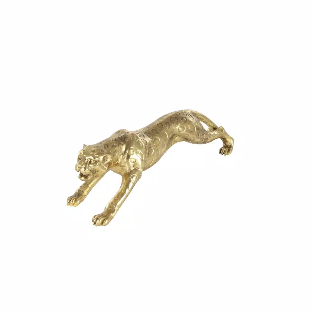 LITTON LANE 34 in. Wild Life Leopard Sculpture in Polished Gold Polystone