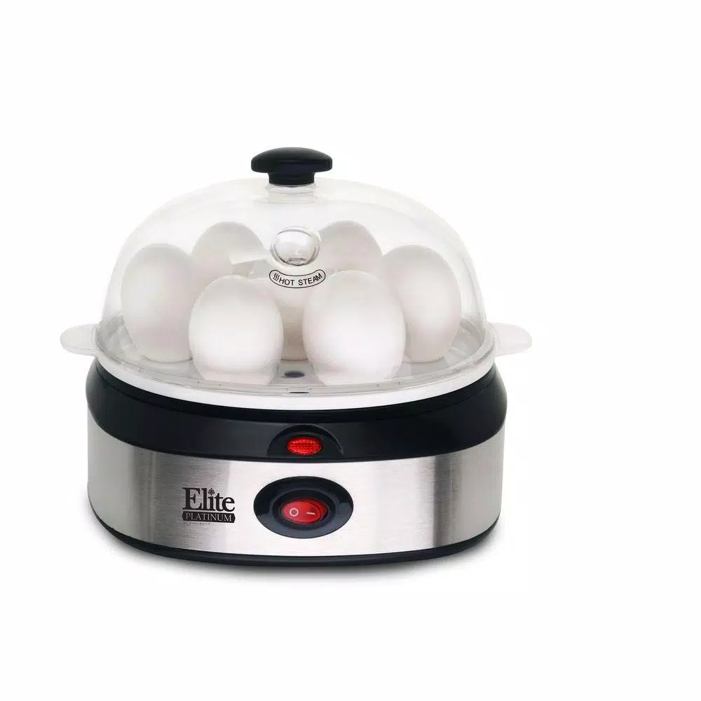 Elite Automatic Stainless Steel 7-Egg Cooker with Poaching Tray and Measuring Cup