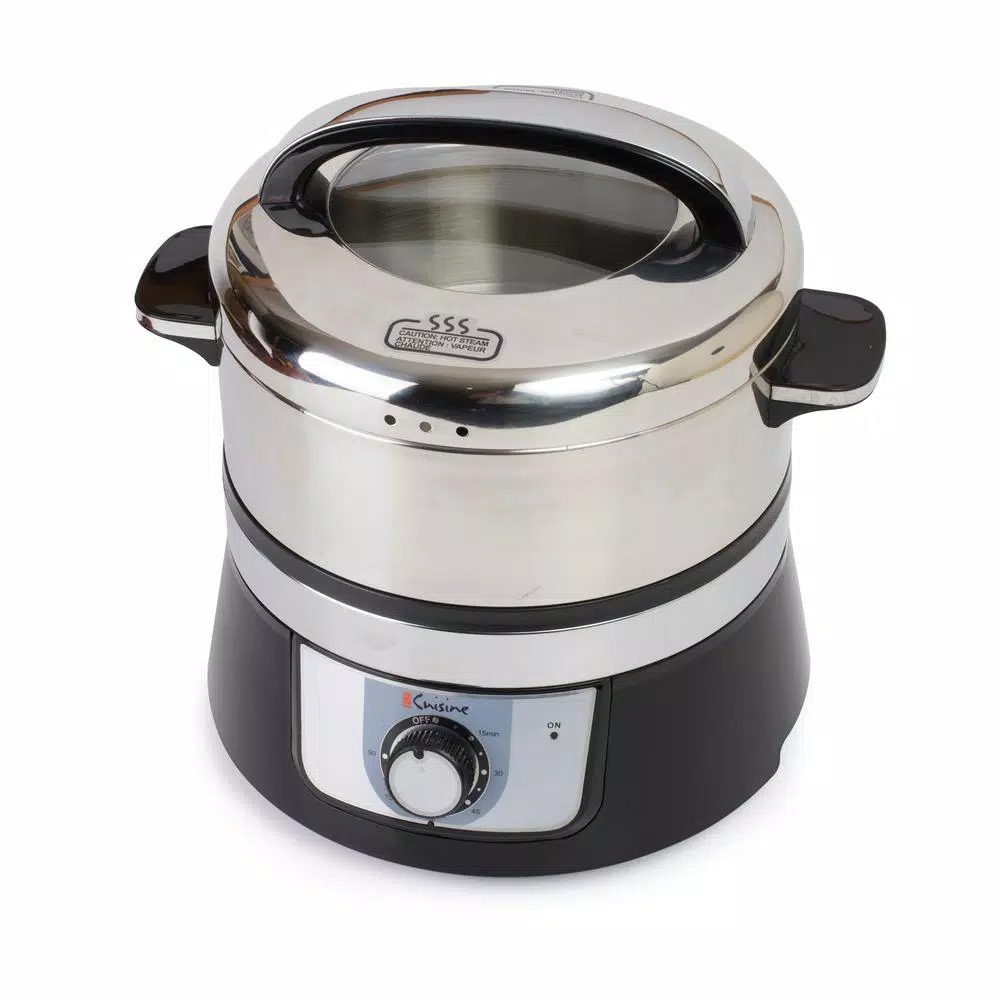Euro Cuisine 3.4 Qt. Stainless Steel Electric Food Steamer and Rice Cooker, 1200W, Black