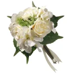 National Tree Company 12.2 in. Mixed Cream Rose and Hydrangea Silk Flower Bouquet thumbnail 1