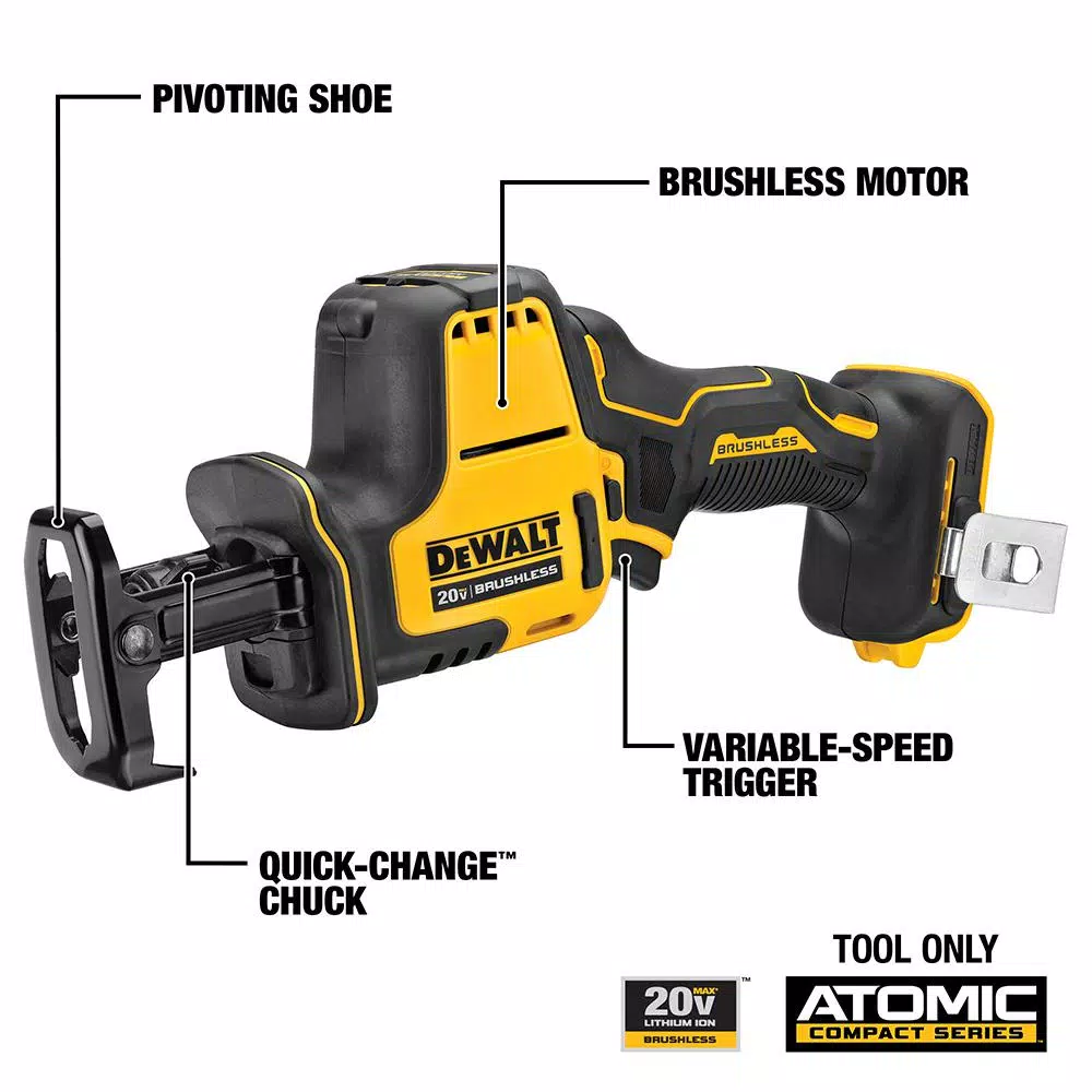 DEWALT 20V MAX ATOMIC Brushless Compact Cordless Reciprocating Saw (Tool-Only)