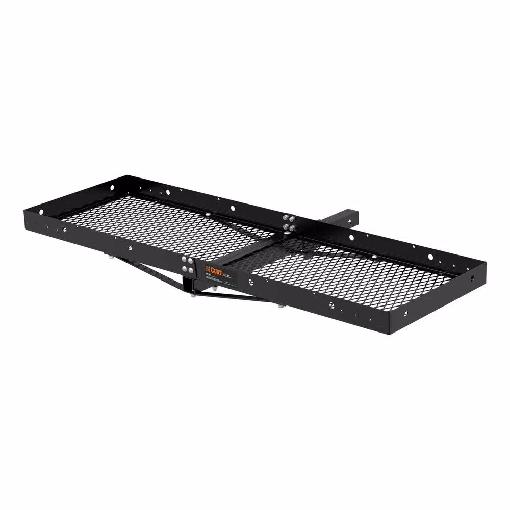 CURT 60" x 20" Black Steel Tray Cargo Carrier with 2" Folding Shank, 500 lbs. Capacity