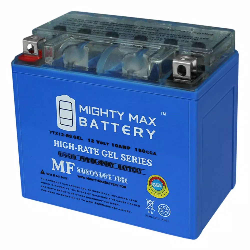 MIGHTY MAX BATTERY Mighty Max YTX12-BS 12V 10Ah 180 CCA Gel Rechargeable Sealed Lead Acid (SLA) Powersport Battery