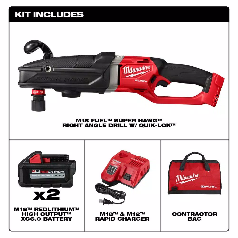 Milwaukee M18 FUEL Gen 2 SUPER HAWG 7/16 in. Right Angle Drill QUIK-LOK Kit
