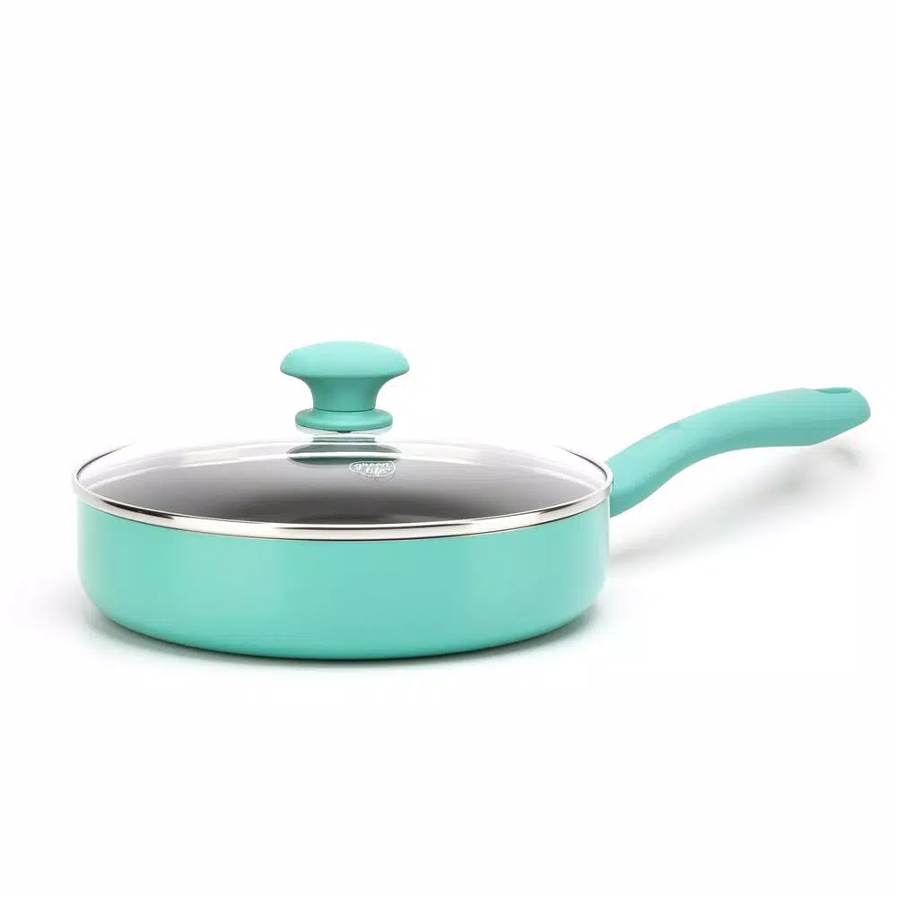 GreenLife Diamond 5 qt. Aluminum Ceramic Nonstick Saute Pan with Glass Lid, Turquoise