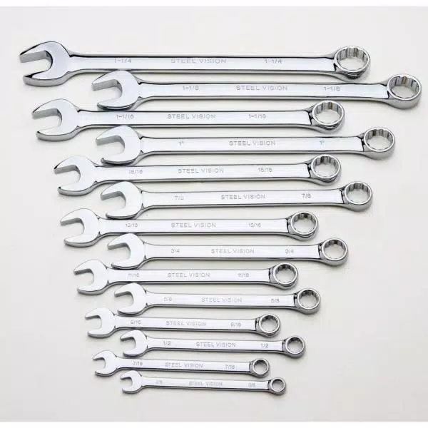 Steel Vision 14-Piece SAE Combination Wrench Set, 3/8 in. to 1-1/4 in., Full Polish Chrome Vanadium