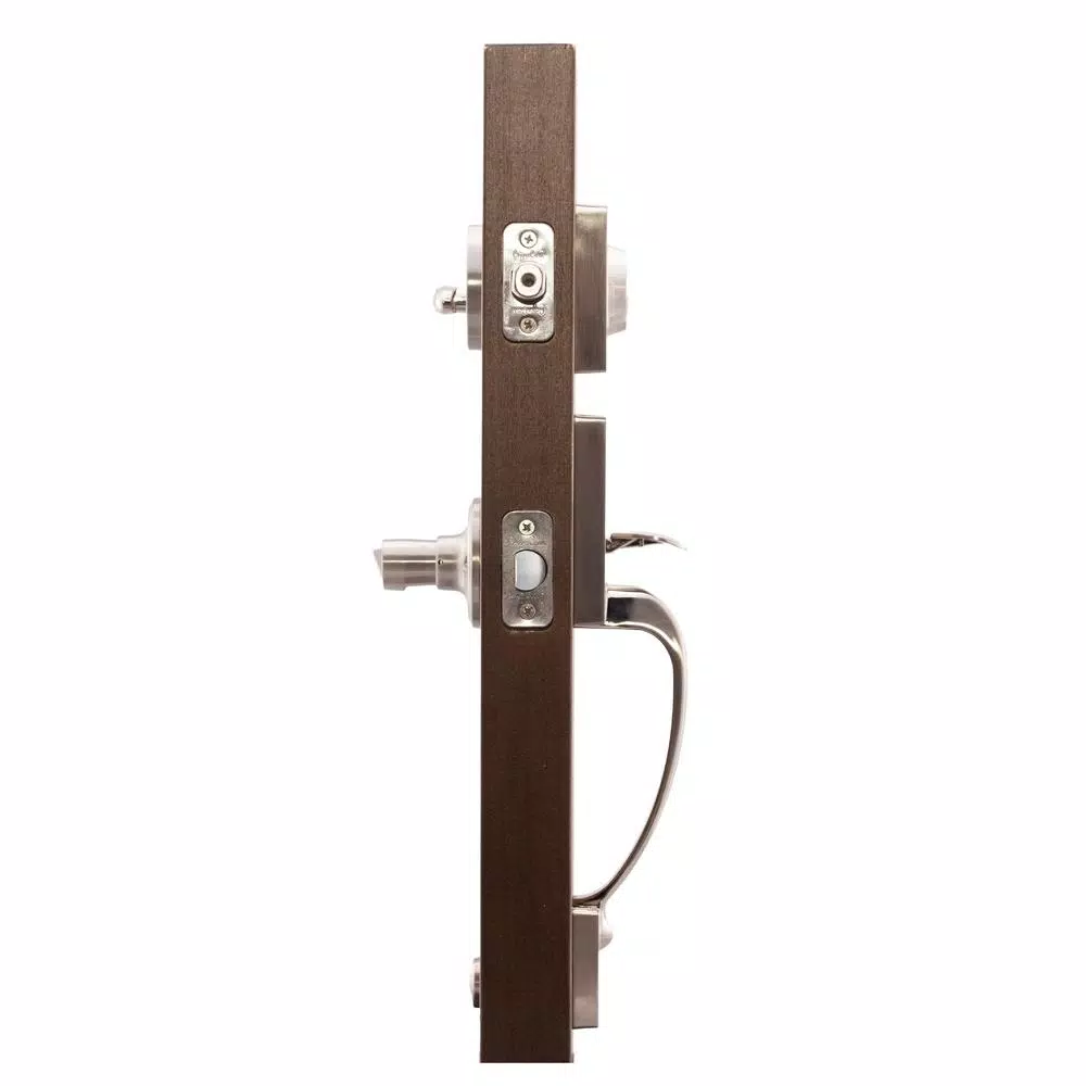 Copper Creek Craftsman Satin Stainless Front Door Handleset with Right-Hand Scandinavian Lever Trim