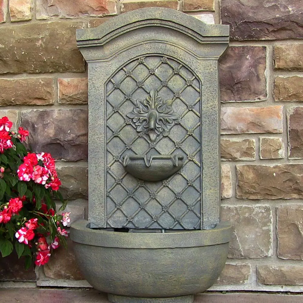 Sunnydaze Decor Rosette Leaf French Limestone Outdoor Wall Fountain