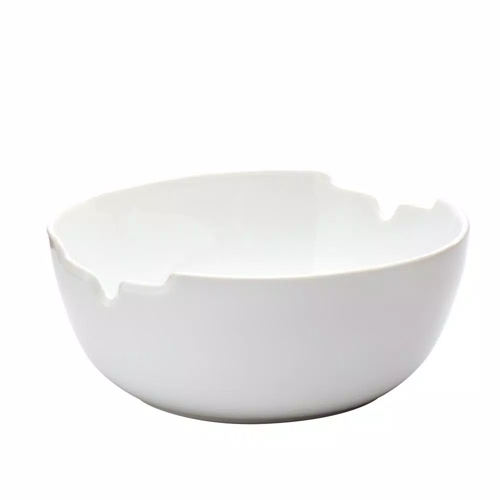 Unbranded 3-Piece White Porcelain Salad Bowl Set with Bamboo Servers