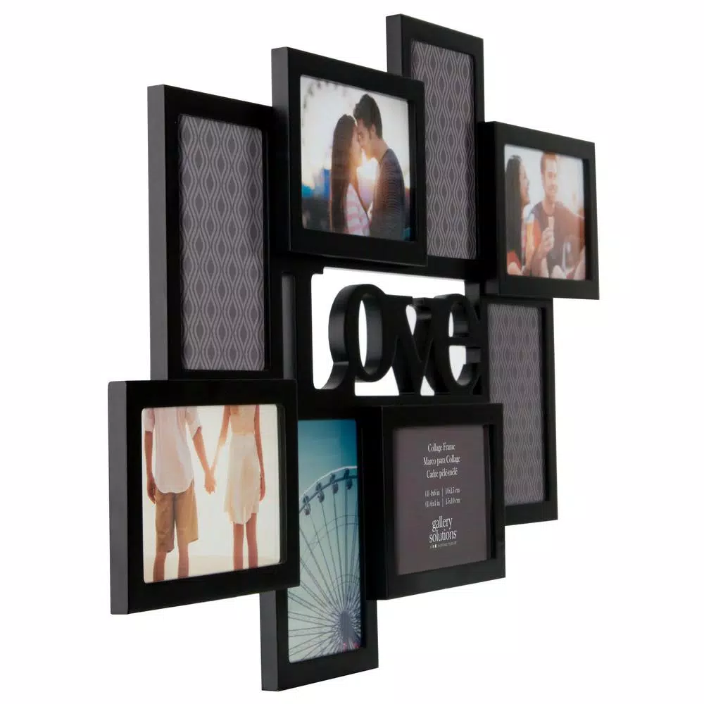 Pinnacle Gallery Solutions Love Collage Picture Frame, 8-Opening Wood Frame in Black