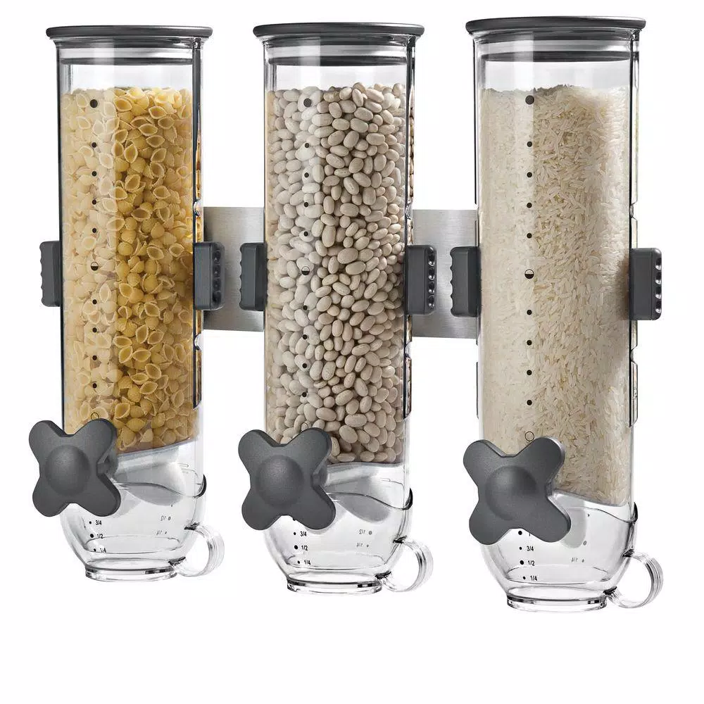 Honey-Can-Do SmartSpace Edition Wall-Mounted Triple Cereal Dispenser - Stainless Steel Dry Food Dispenser