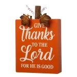 Glitzhome 8.85 in. Fall Wooden Pumpkin Table Decor Set, 3-Pack with Harvest Blessing Words thumbnail 2