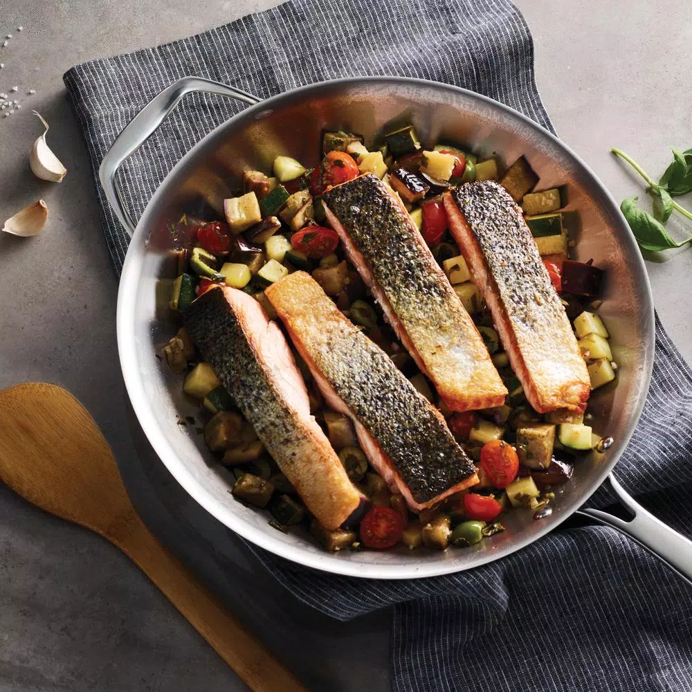 Tramontina Gourmet 12 in. Tri-Ply Clad Stainless Steel Frying Pan with Helper Handle