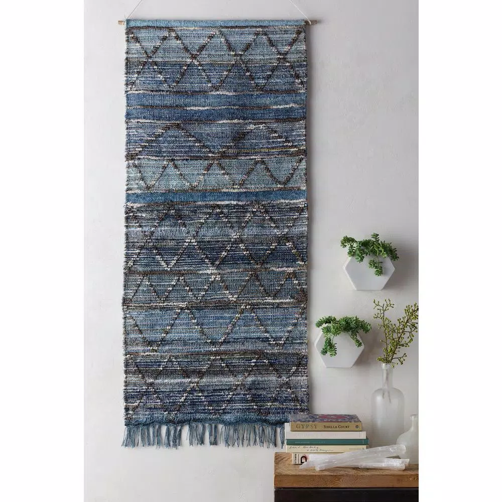 Artistic Weavers Obelu Blue Tapestry Wall Hanging - 30 in. x 60 in. Hand Woven Bohemian Decor