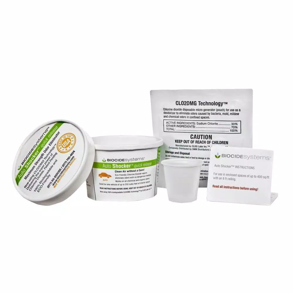 Biocide Systems Auto Shocker 11g Chlorine Dioxide ClO2 Odor Eliminator for Car Interiors