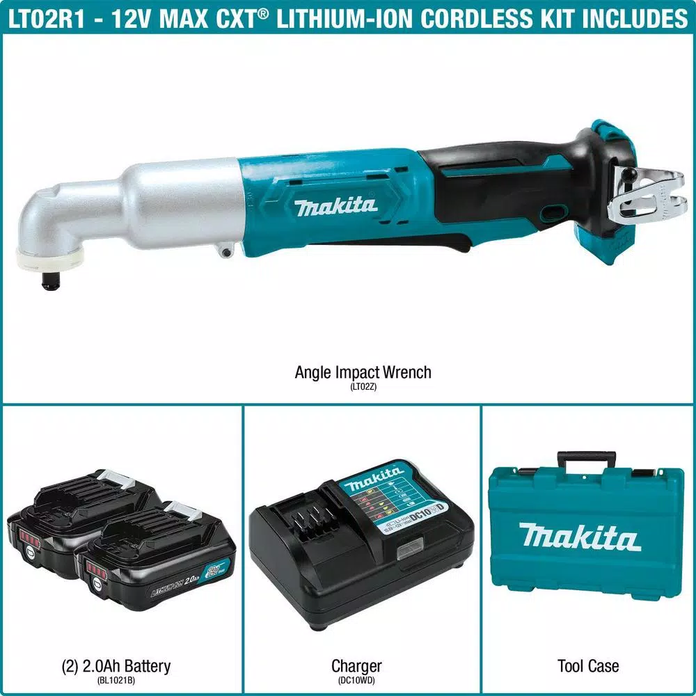 Makita 12V MAX CXT Cordless 3/8 in. Angle Impact Wrench Kit with 2.0Ah Battery and Charger