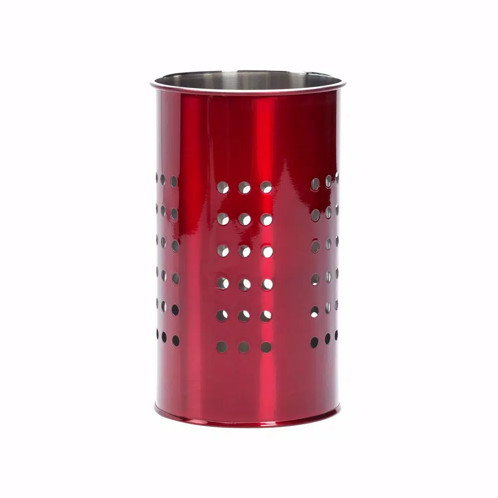 Basic Essentials Red Stainless Steel 7-Piece Kitchen Utensil Set with Storage Tub