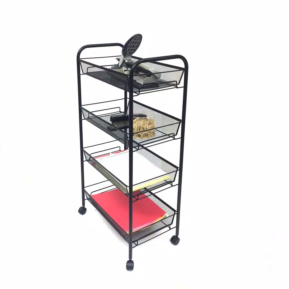Mind Reader 4-Shelf Rolling Black Metal Mesh Storage Cart