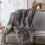 Noble House Warrin Black and White Streak Faux Fur Throw Blanket thumbnail 5
