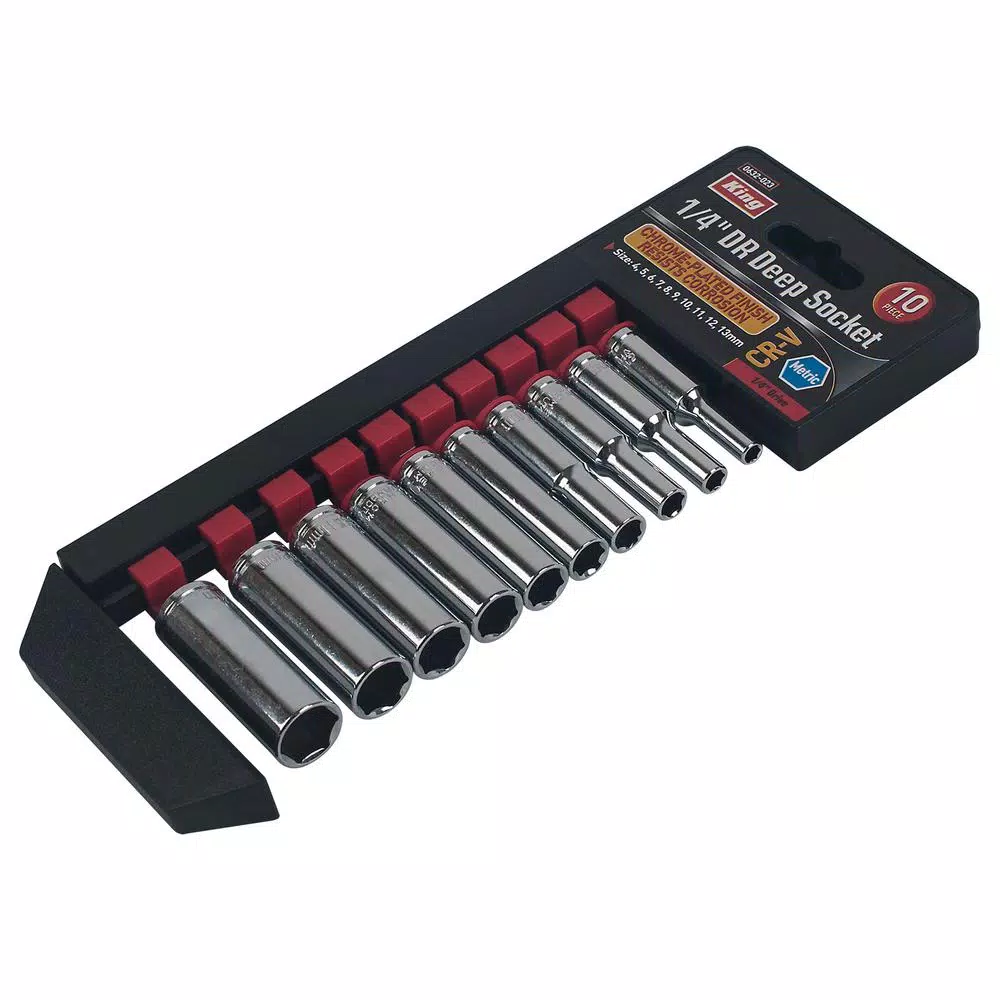 KING 1/4 in. Drive Metric Deep Socket Set, 10-Piece