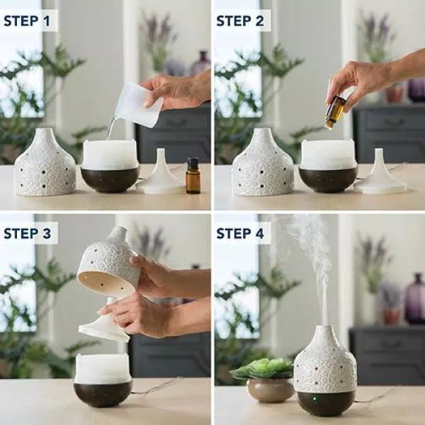 Airome 9.9 in. Botanical Ceramic Essential Oil Diffuser with Decorative Scroll Motif