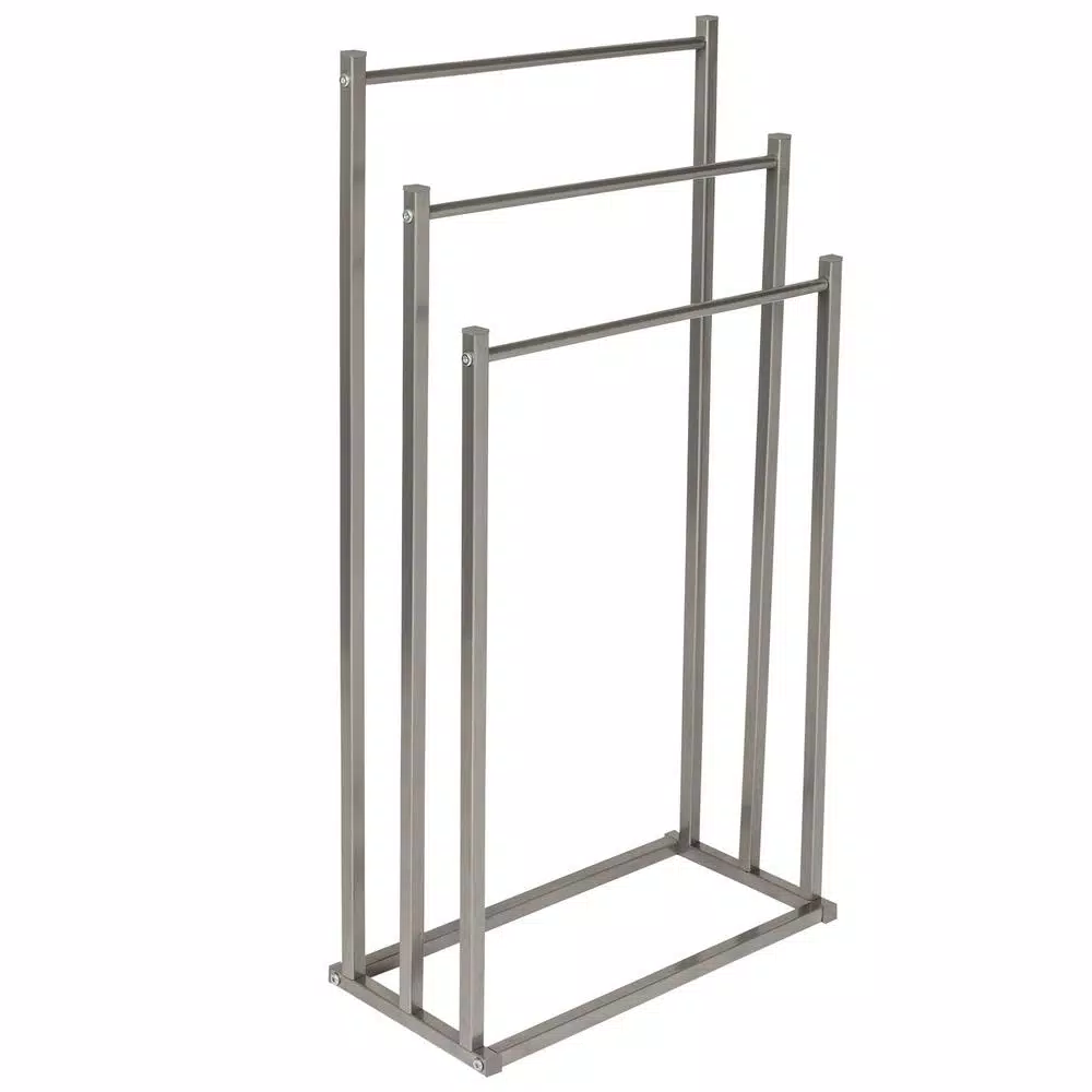 Honey-Can-Do Silver 3-Tier Freestanding Bathroom Towel Rack, Modern Angular Steel Design
