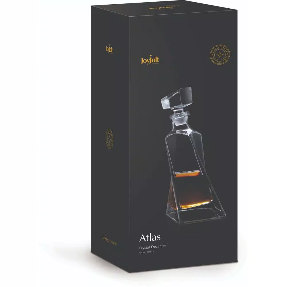 JoyJolt Atlas 22 oz. Crystal Whiskey Decanter with Stopper, Square Design