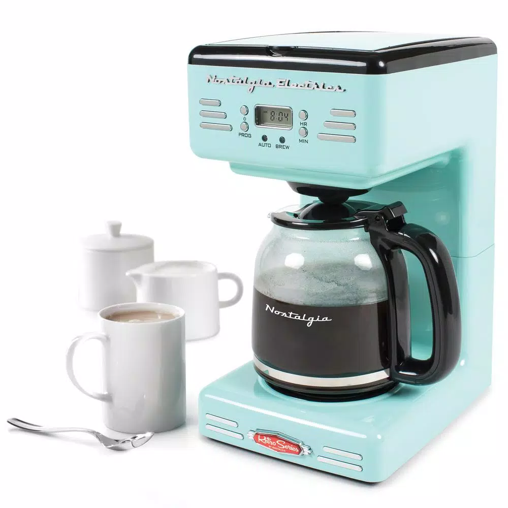 Nostalgia 12-Cup Programmable Drip Coffee Maker with Pause and Serve, Aqua Blue