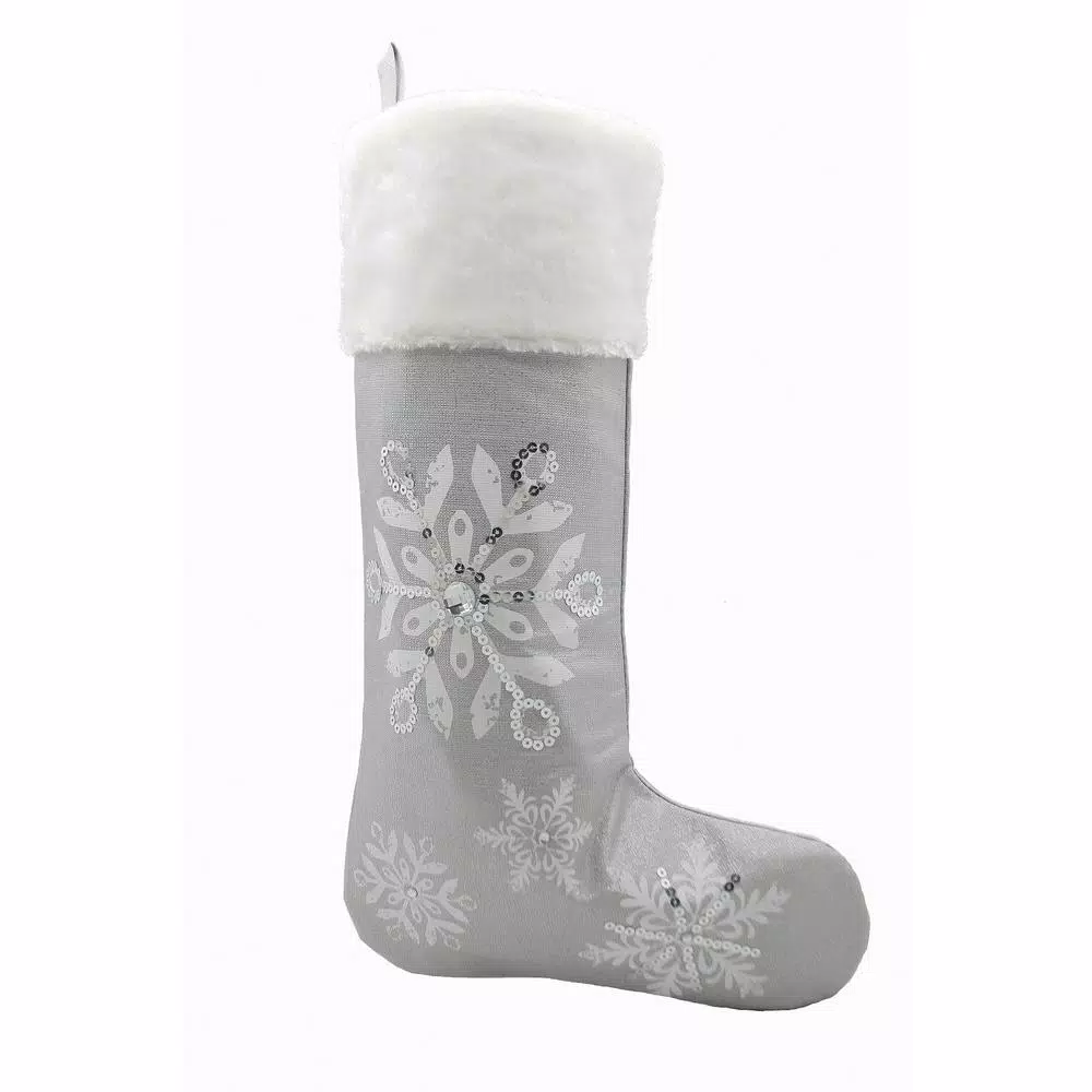 Manor Luxe Xia Home Fashions 20 in. Glistening Snow Christmas Stocking, Silver