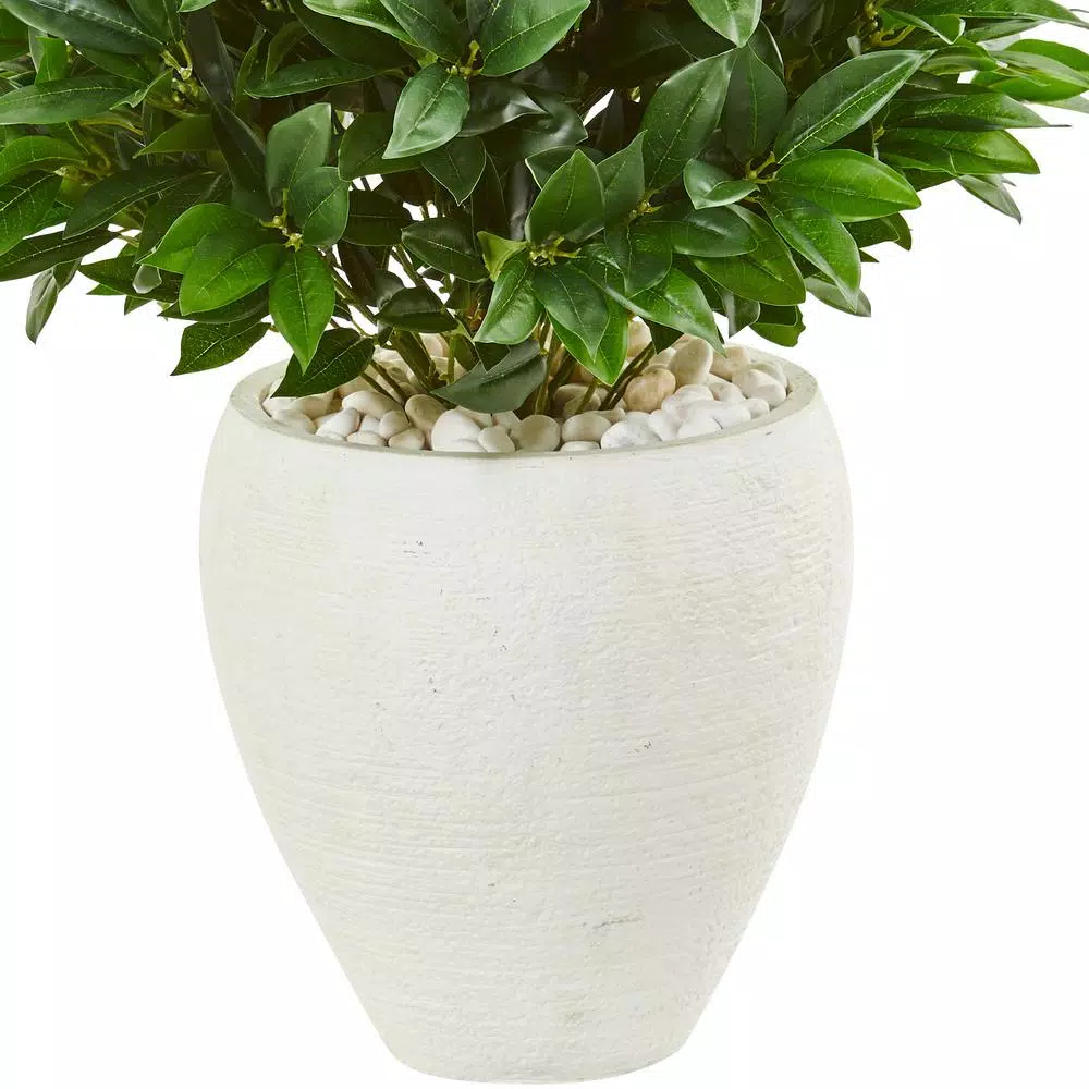 Nearly Natural 44-In. Bay Leaf Cone Topiary Artificial Tree with White Planter, Indoor/Outdoor UV-Resistant